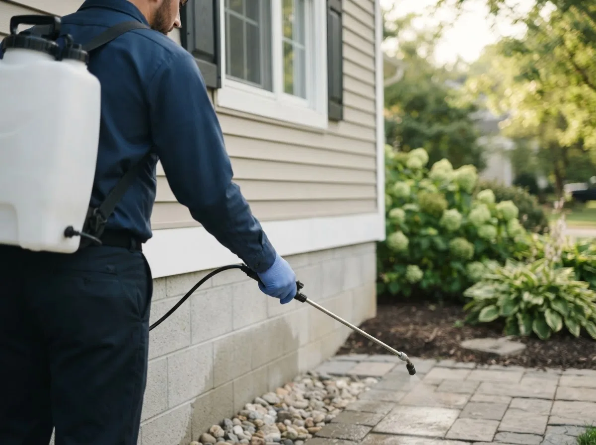 Pest control technician inspecting a home in Earth, TX